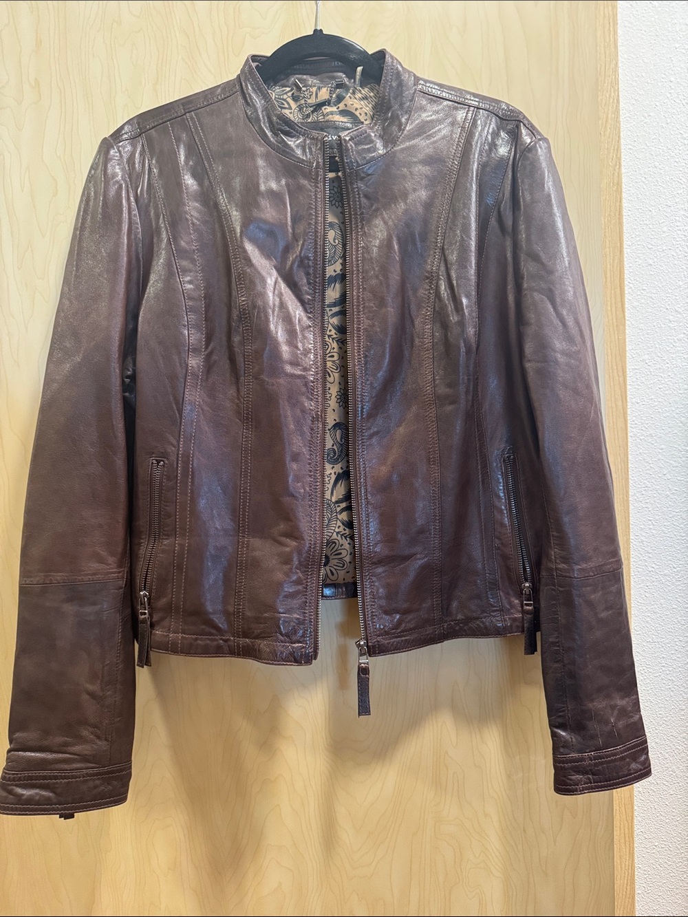 Women’s Brown Leather Zip-Front Jacket